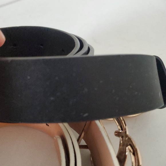 Set of 3 Women Faux Leather Belts Black White Snakeskin Gold Double Ring Buckle main image 5